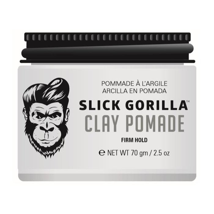 Slick Gorilla Clay Pomade - potje van bovenaf met apenlogo en Firm Hold op etiket