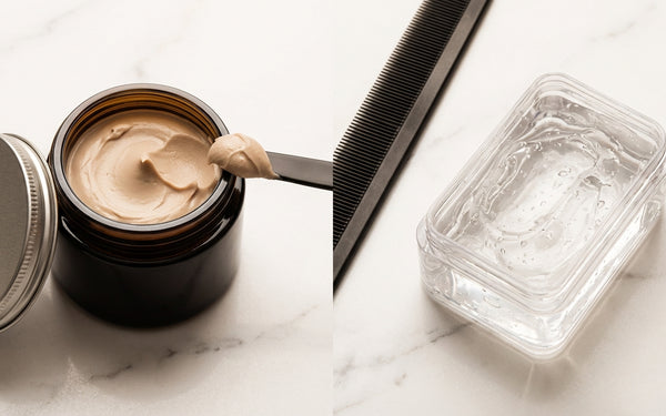 Waterbasis en oliebasis pomade naast elkaar