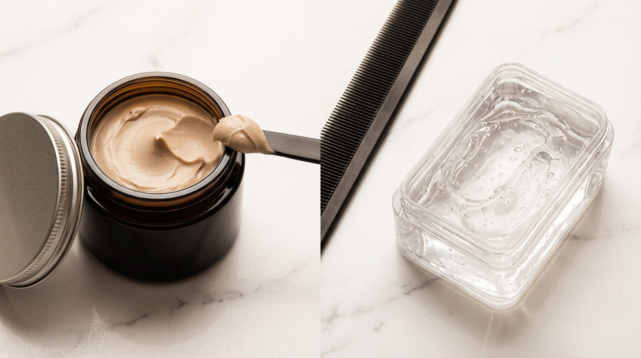 Waterbasis en oliebasis pomade naast elkaar