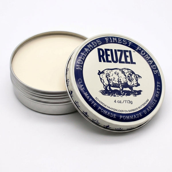 Reuzel Clay Matte Pomade - öppen burk med innehåll