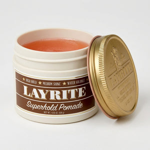 Layrite Superhold Pomade - öppen burk med innehåll