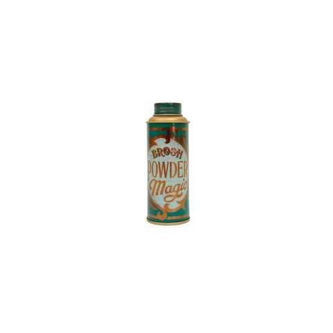 BROSH Styling Powder - vooraanzicht groen strooibusje met koperkleurige letters