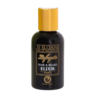 JS Sloane Hair & Beard Elixir - vooraanzicht zwart flesje met gouden dop