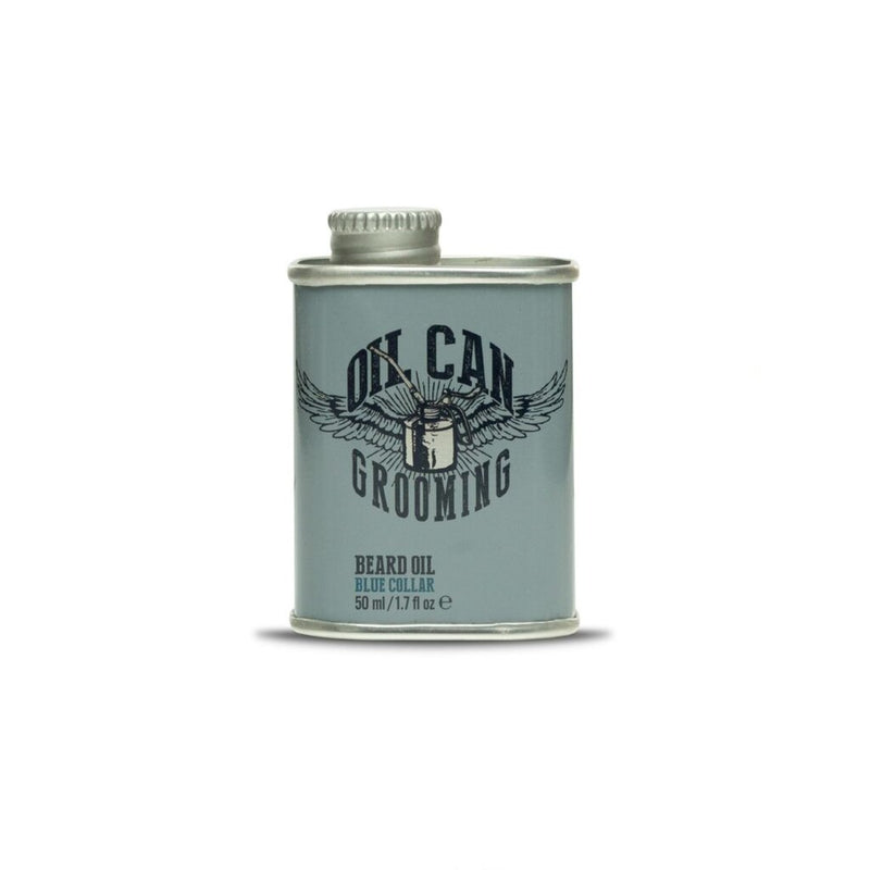 Oil Can Grooming Baardolie Blue Collar - vooraanzicht blik op witte achtergrond