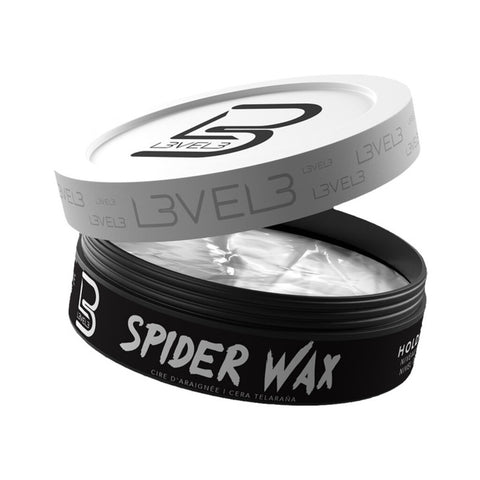 Level3 Spider Wax - open pot met deksel schuin, zichtbare heldere wax, witte studio