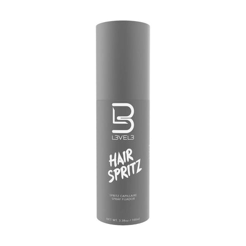 Level3 Hair Spritz - grijze sprayfles vooraanzicht met etiket, witte studio
