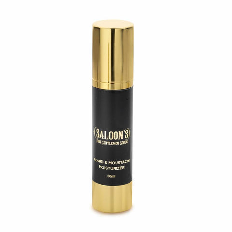Saloon's Beard & Moustache Moisturizer - vooraanzicht zwarte pompfles met gouden dop, 50ml