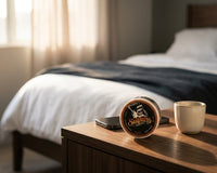 Suavecito Clay Pomade - pot op nachtkastje bij bed en beker