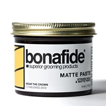 Bona Fide Matte Paste - pot met wit etiket en zijaanzicht Matte Paste tekst