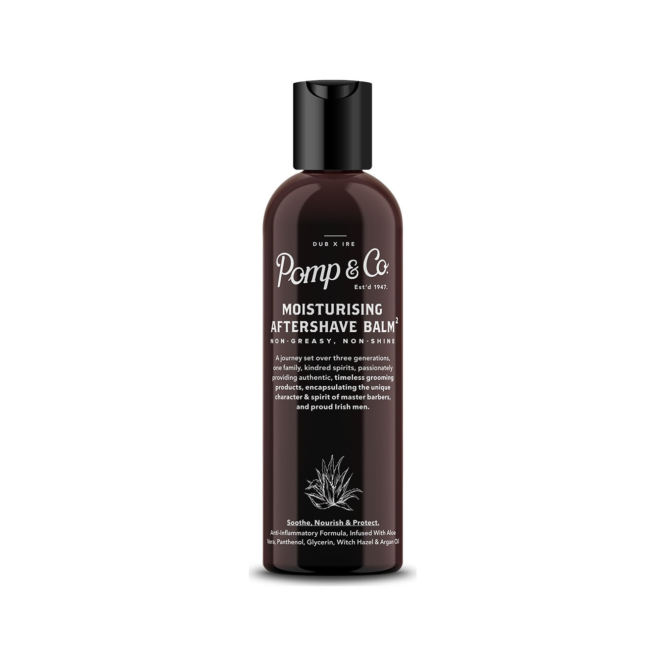 Pomp & Co. After Shave Balm, brun flaska 100 ml, framifrån med etikett