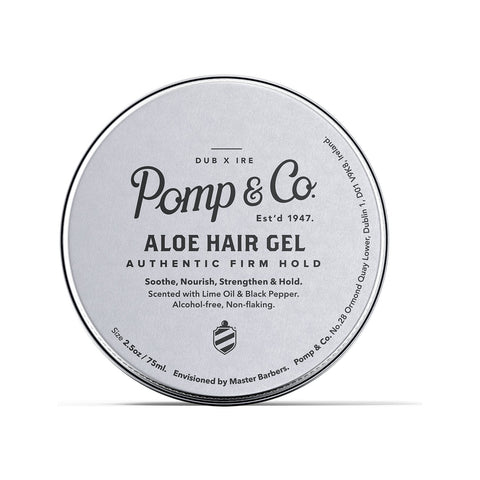 Pomp & Co. Aloe Hair Gel - zilveren blik bovenaanzicht deksel met opdruk