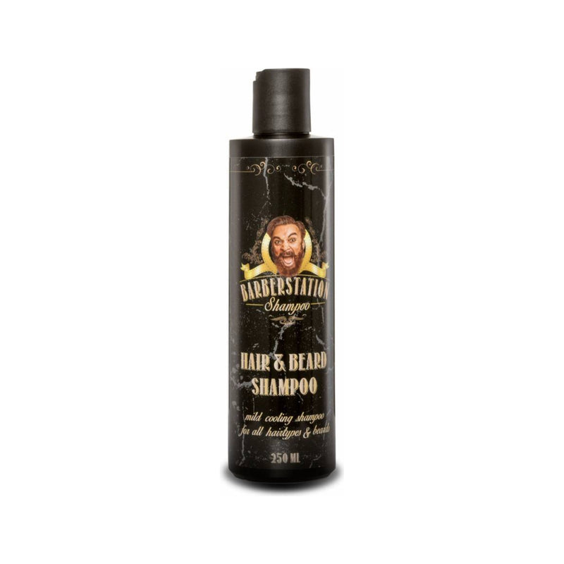 Barberstation Hair & Beard Shampoo - vooraanzicht zwarte fles 250 ml