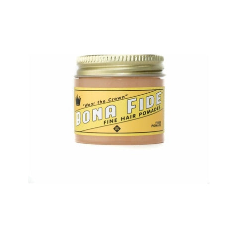Bona Fide Fiber Pomade - pot met schroefdeksel en geel Fine Hair Pomades label