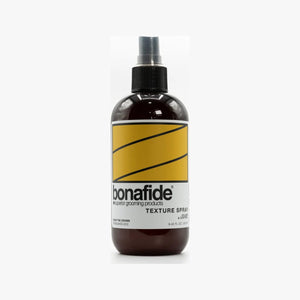 Bona Fide Texture Spray, brun sprayflaska med gul etikett framifrån