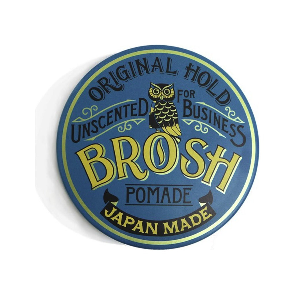 BROSH Unscented Original Hold Pomada, närbild blått lock med ugglelogotyp