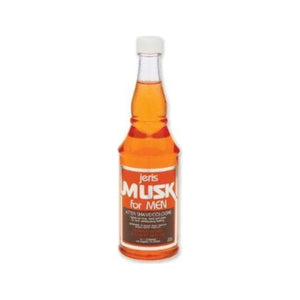 Jeris Hair Tonic, framsida orange flaska Musk for Men på vit bakgrund