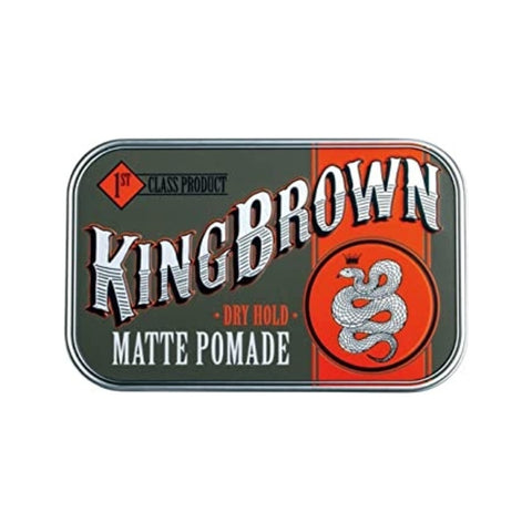 King Brown Matte Pomade - vooraanzicht rechthoekig blik met slangenlogo