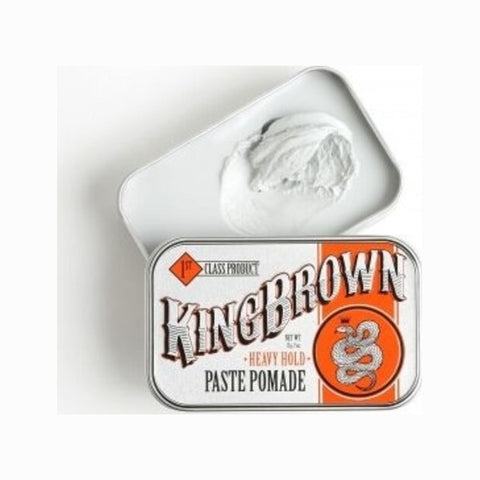 King Brown Paste Pomade - geopend blik met deksel en klodder witte pasta ernaast