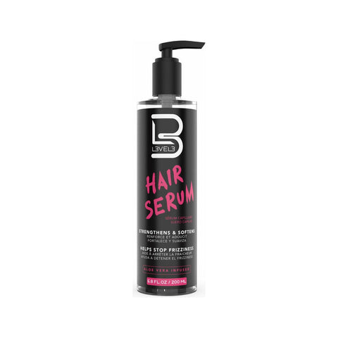 Level3 Haar Serum - zwarte pompfles vooraanzicht met etiket, witte studio