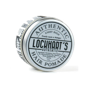 Lockhart's Light Hold Pomada, liggande burk med locketikett och ingredienslista