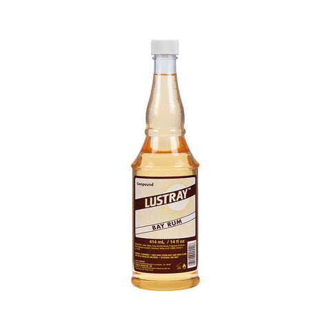 Lustray Aftershave - vooraanzicht amberkleurige fles Bay Rum op witte achtergrond