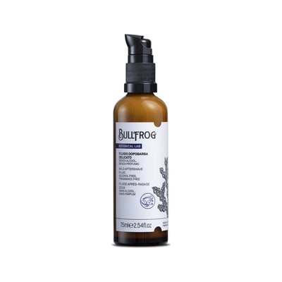 Bullfrog Mild Aftershave Fluid - vooraanzicht amberkleurige flacon met pomp