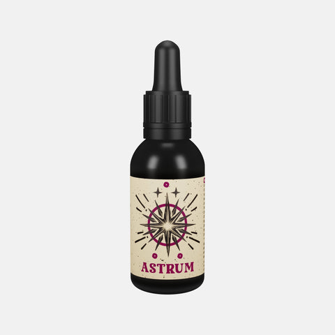 By Elementum Mollis Astrum Beard Oil - vooraanzicht zwart flesje met pipet en sterren-etiket