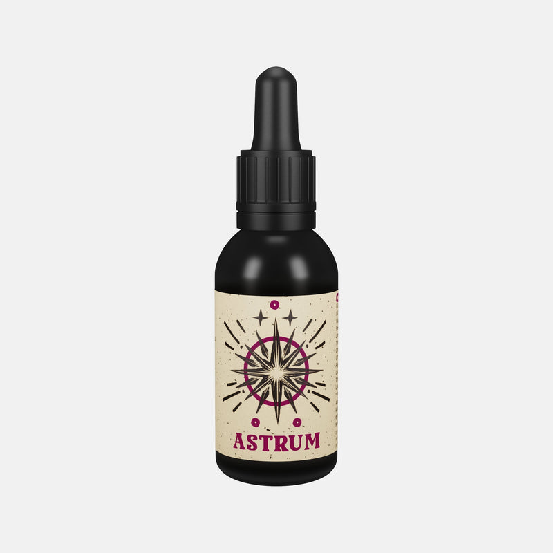 By Elementum Mollis Astrum Beard Oil - vooraanzicht zwart flesje met pipet en sterren-etiket