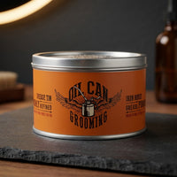 Oil Can Grooming Grease Pomade - blikje vooraanzicht met deksel dicht