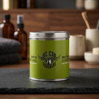 Oil Can Grooming Styling Paste - blikje vooraanzicht op badkamerkastje