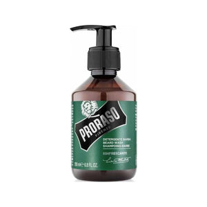 Proraso Skäggschampo Rinfrescante, framsida brun pumpflaska med grön etikett