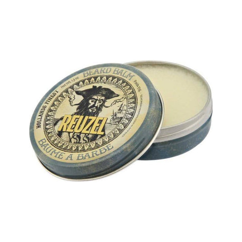 Reuzel Beard Balm - geopend blik met deksel en zichtbare balsem