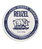 Reuzel Clay Matte Pomade - vooraanzicht deksel van groot blik van 340 gram