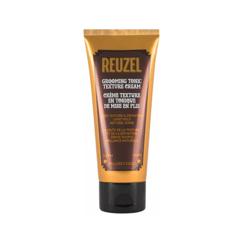 Reuzel Grooming Tonic Texture Cream - vooraanzicht goudbruine tube op witte achtergrond