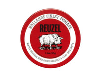 Reuzel Red Pomade - bovenaanzicht rood blik 35g met varken-logo