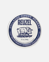 Reuzel Clay Matte Pomade - blik van 340 gram met zichtbare zijrand, grijze achtergrond