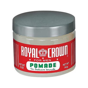 Royal Crown Pomade - genomskinlig burk med röd etikett och silverlock