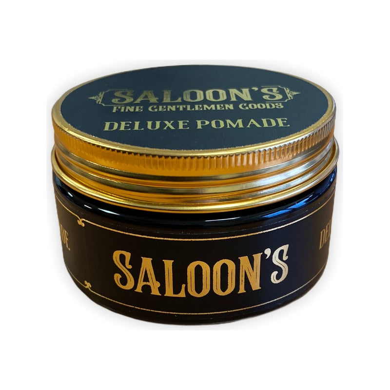 Saloon's Deluxe Pomade - zwart-goud potje met gesloten deksel, vooraanzicht