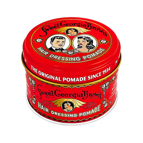 Sweet Georgia Brown Hair Pomade Red - rood blik met vintage print, schuin bovenaanzicht