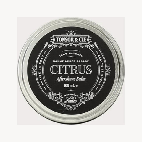 Tonsor & Cie Aftershave Balm Citrus - bovenaanzicht gesloten blik met zwart etiket, 100 mL