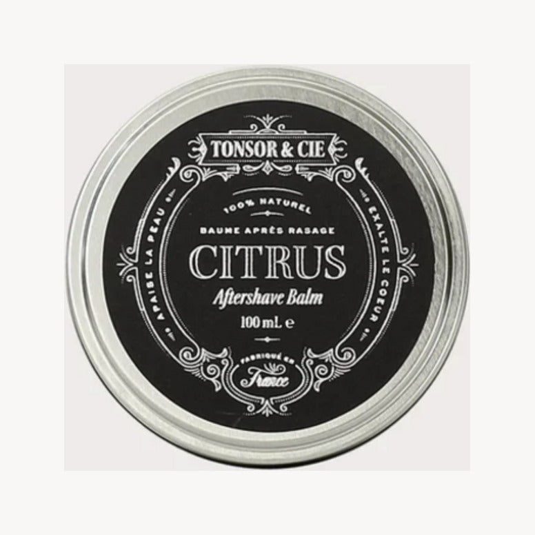 Tonsor & Cie Aftershave Balm Citrus, stängd burk med svart etikett, uppifrån, 100 ml
