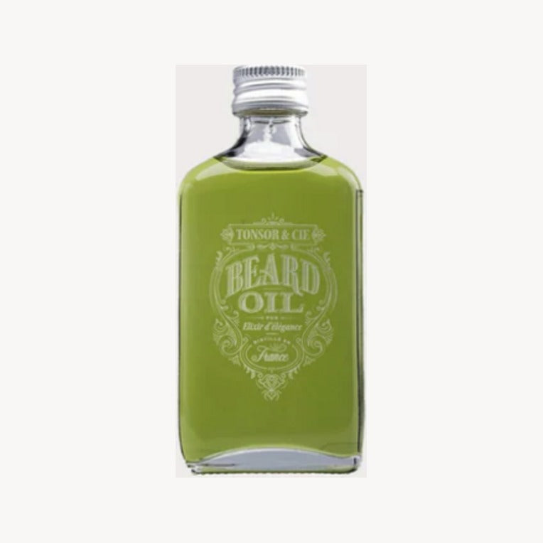 Tonsor & Cie Baardolie 50ml - vooraanzicht glazen fles met groene olie en schroefdop