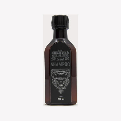 Tonsor & Cie Baardshampoo - vooraanzicht amberkleurige fles met zwart etiket, 200 ml