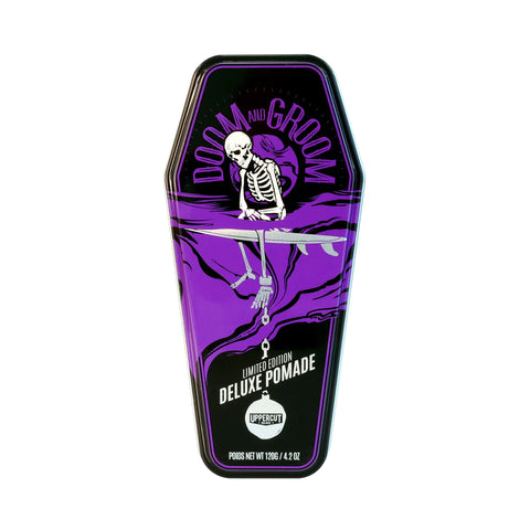 Uppercut Doom & Groom Deluxe Pomade - paars kistvormig blik vooraanzicht op wit