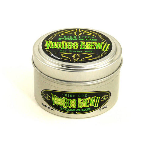High Life Voodoo Brew 2 Pomade - metalen blik met zwart-groen etiket, vooraanzicht