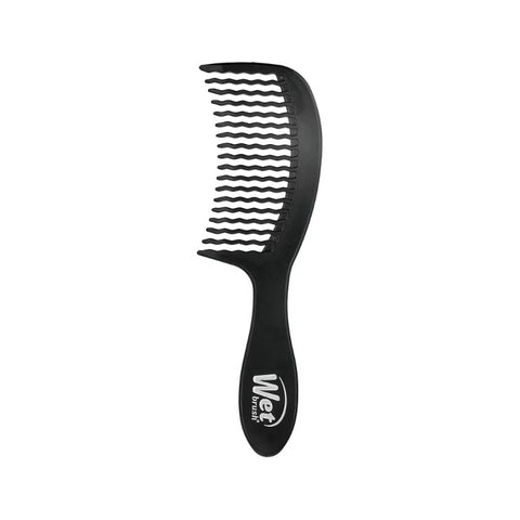 Wet Brush Detangling Comb - zwarte ontklitkam met golvende tanden, vooraanzicht